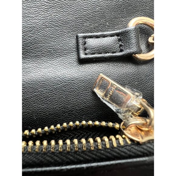 Bebe Quilted Black Leather Crossbody Purse With Gold Chain Strap & Rhinestone Lo - Picture 8 of 15